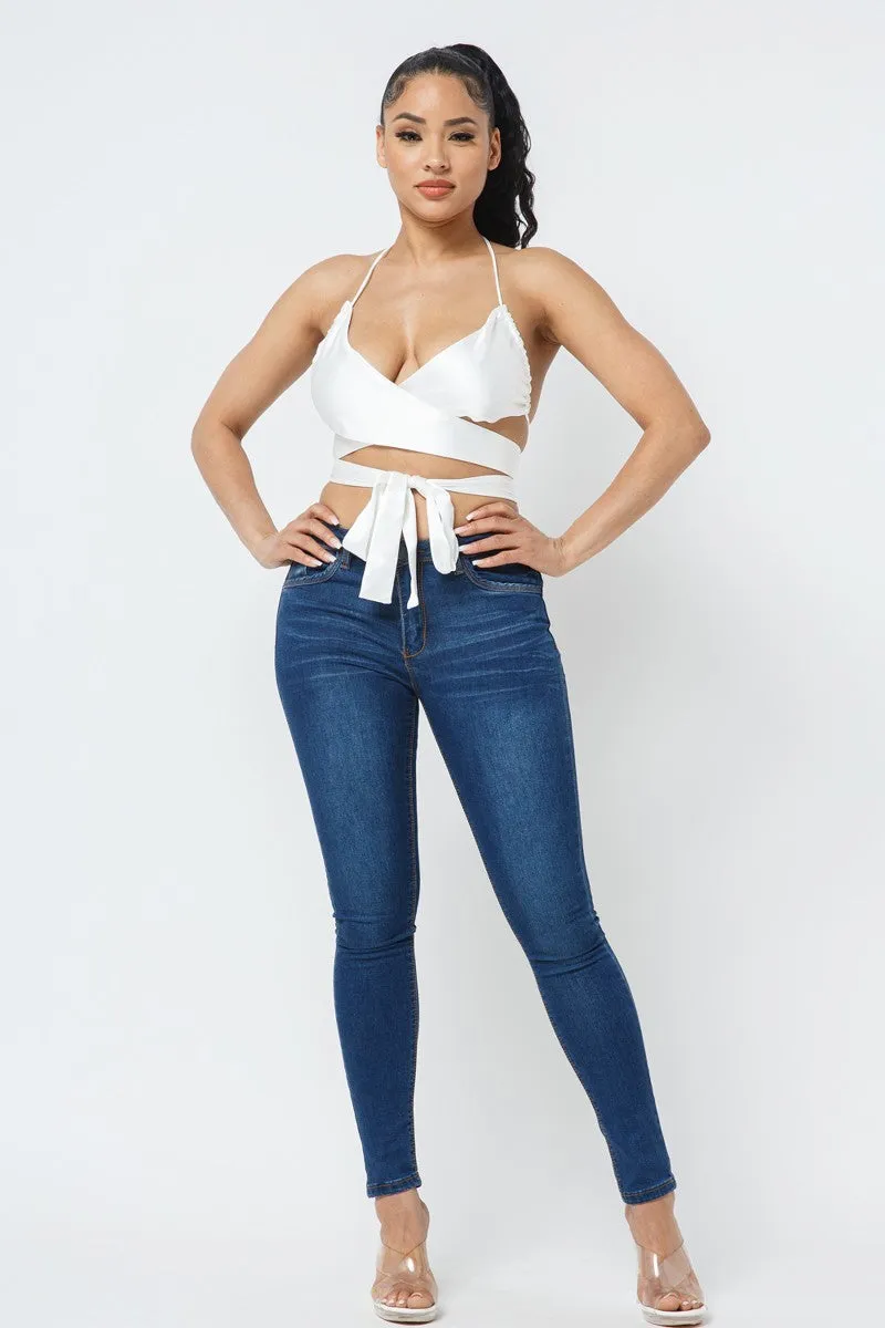 Wrap Around Satin White Top