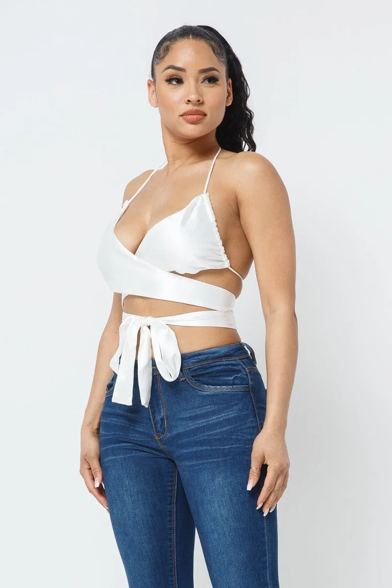 Wrap Around Satin White Top