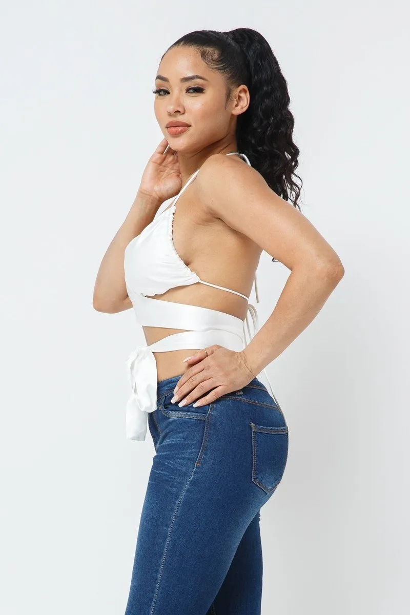 Wrap Around Satin White Top