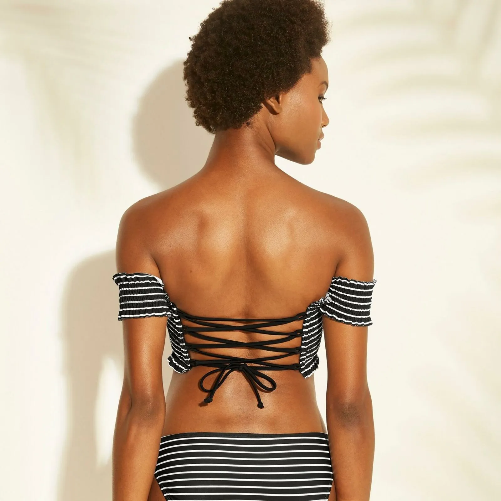 Xhilaration Smocked Underwire Off The Shoulder Bikini Top Black Small
