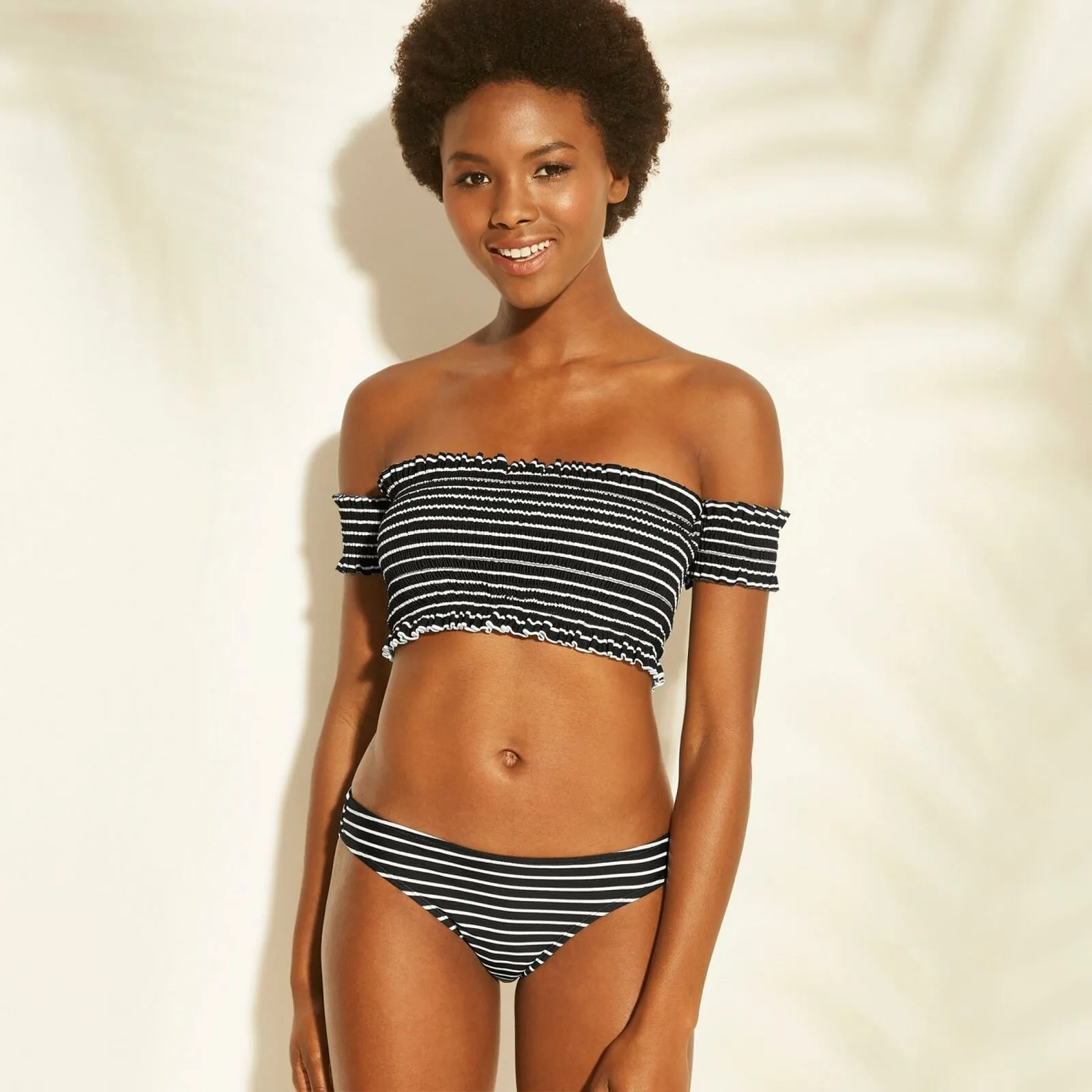 Xhilaration Smocked Underwire Off The Shoulder Bikini Top Black Small