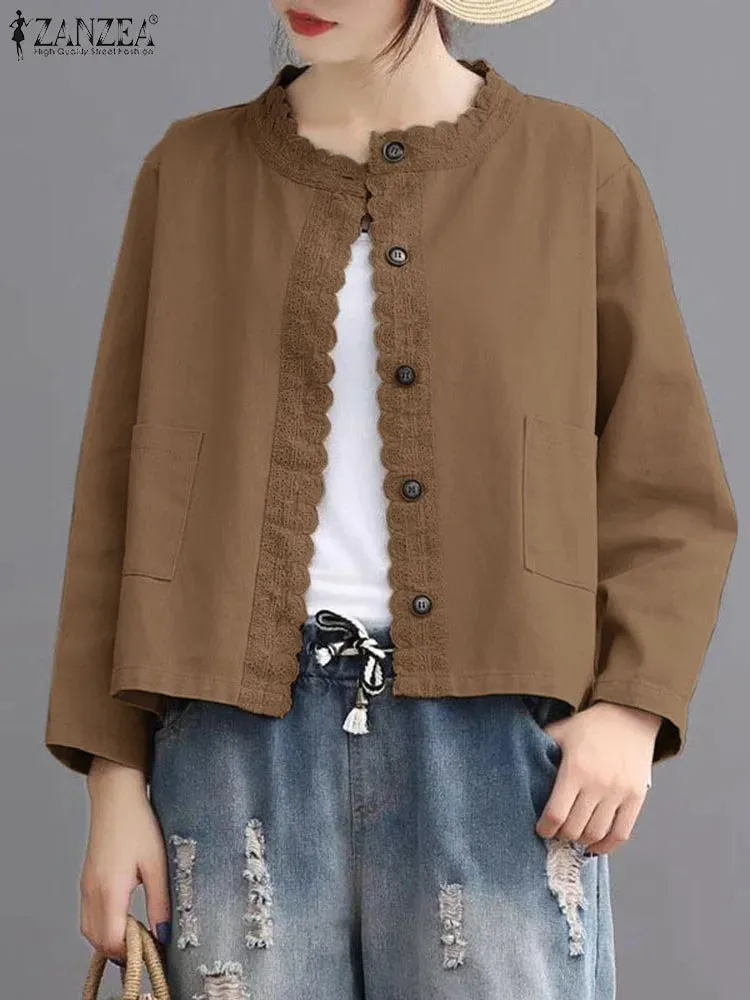 ZANZEA Vintage Women Coats Fashion Long Sleeve Patchwork Jackets Elegant Blazer Outwear Female Work Blouse Casual Button Tops