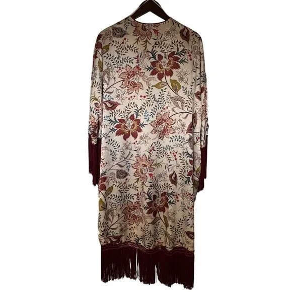ZARA WOMAN BOHO FRINGE KIMONO, SIZE L/XL  Moroccan Lined TRF Outerwear