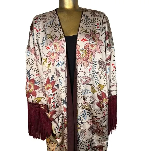 ZARA WOMAN BOHO FRINGE KIMONO, SIZE L/XL  Moroccan Lined TRF Outerwear