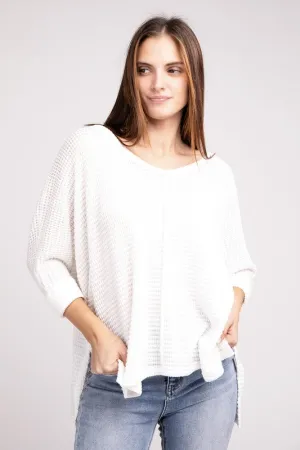 ZENANA 3/4 Sleeve V-Neck Hi-Low Hem Jacquard Sweater
