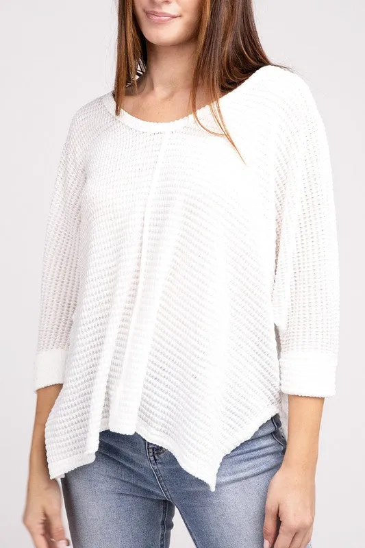 ZENANA 3/4 Sleeve V-Neck Hi-Low Hem Jacquard Sweater
