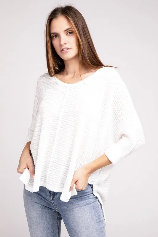 ZENANA 3/4 Sleeve V-Neck Hi-Low Hem Jacquard Sweater