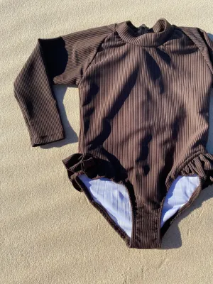 Zoe L/Slv Rashsuit - Eco Rib Chocolate