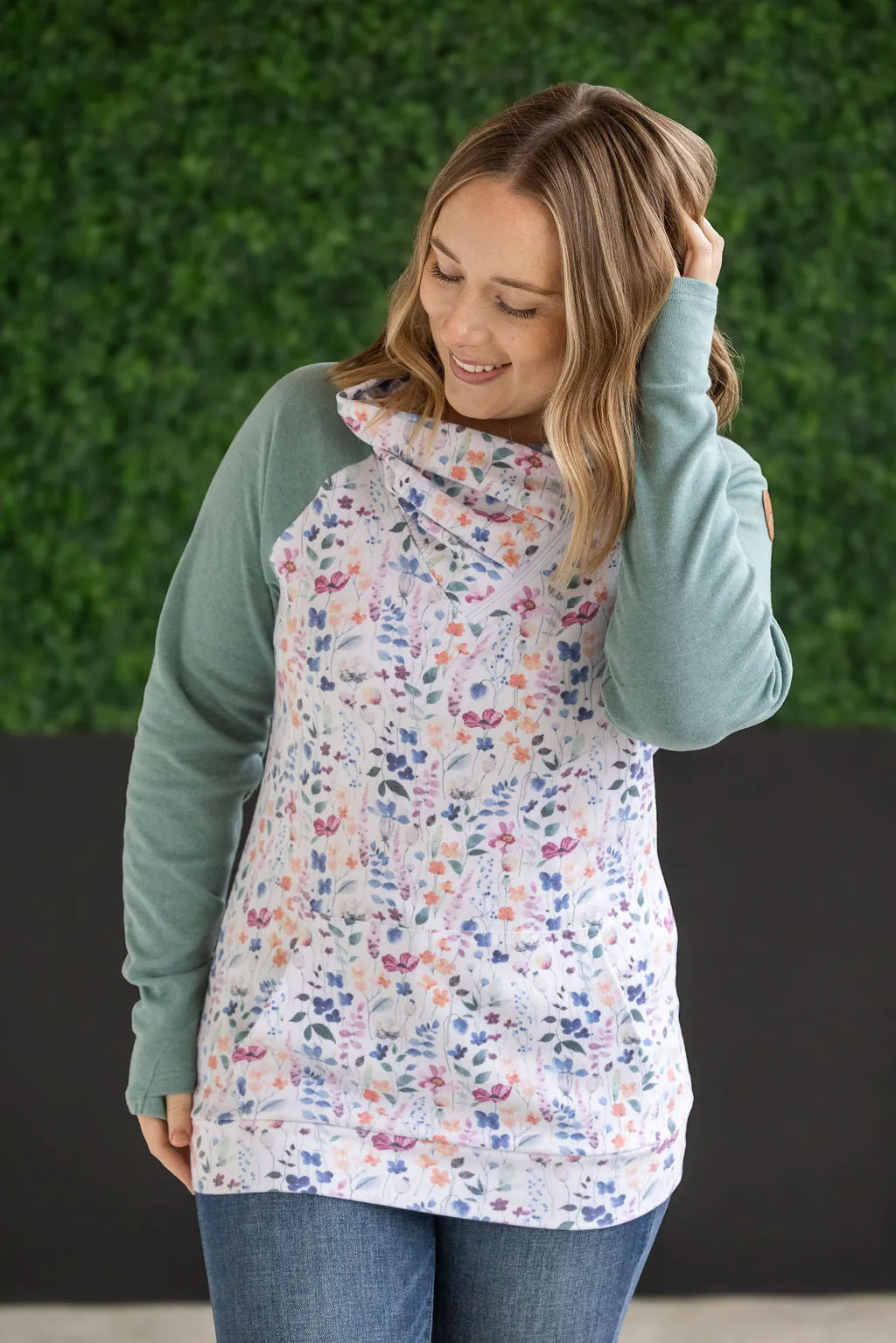 Zoey Zip Cowl Sweatshirt - Sage and Floral Paradise