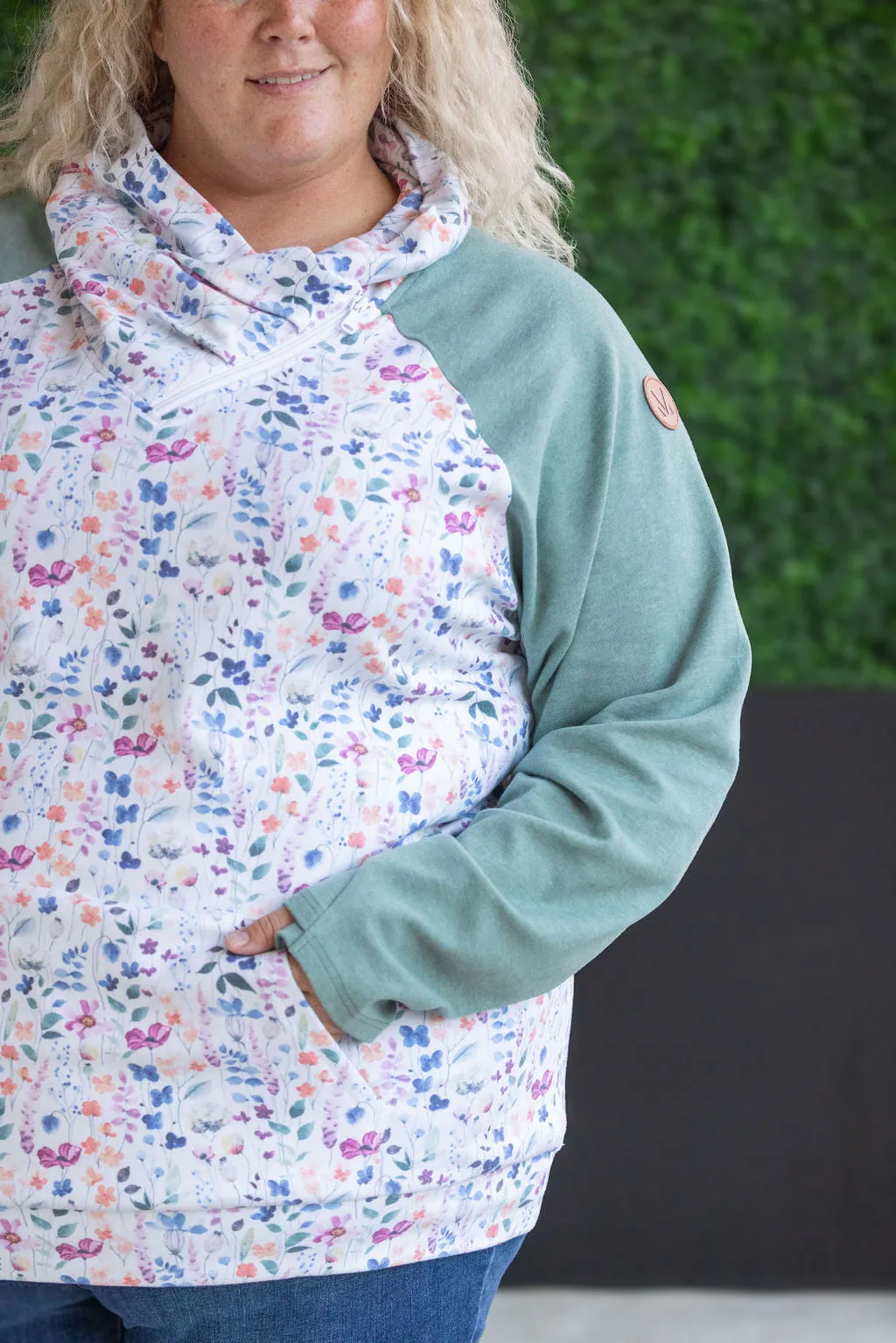 Zoey Zip Cowl Sweatshirt - Sage and Floral Paradise