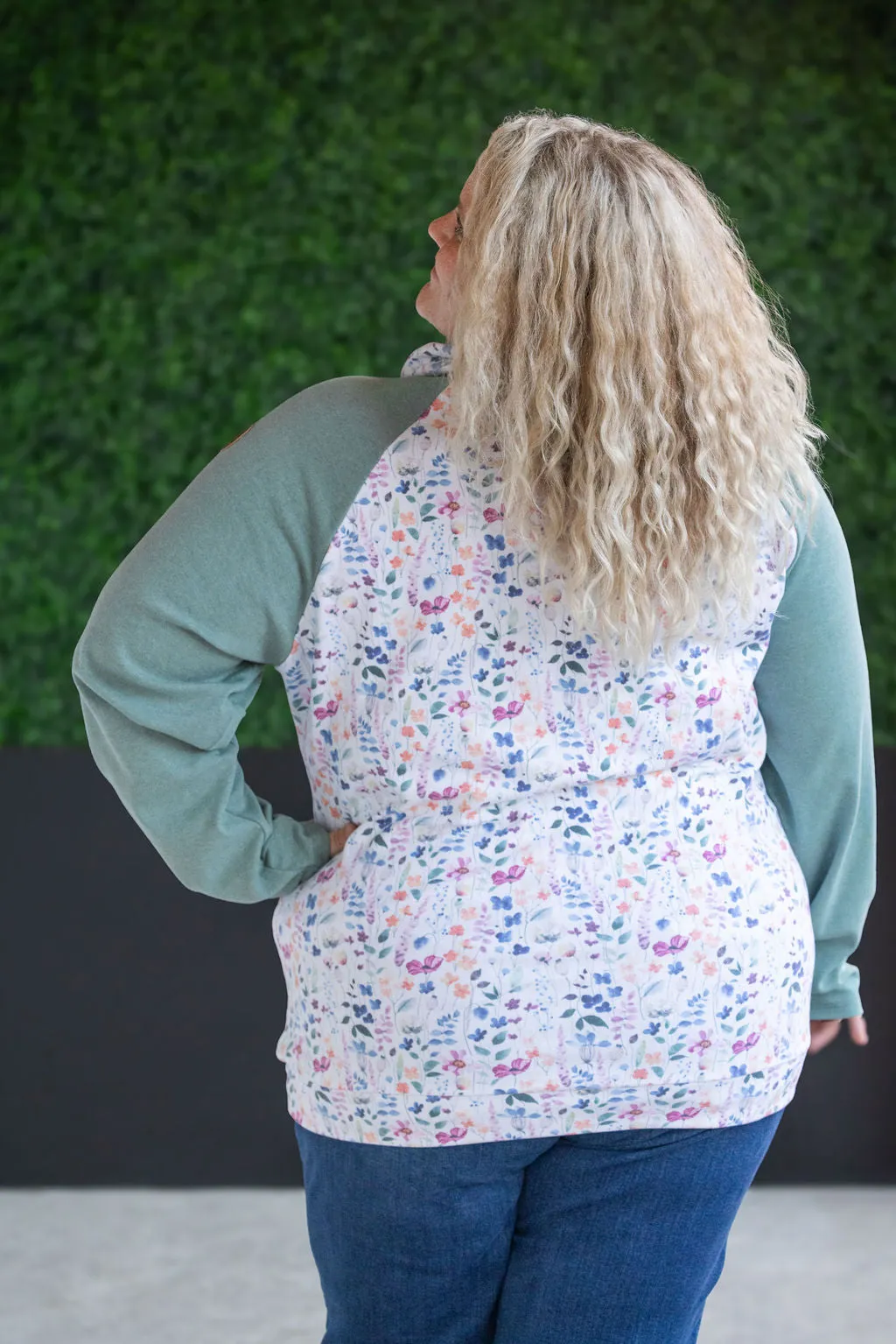 Zoey Zip Cowl Sweatshirt - Sage and Floral Paradise