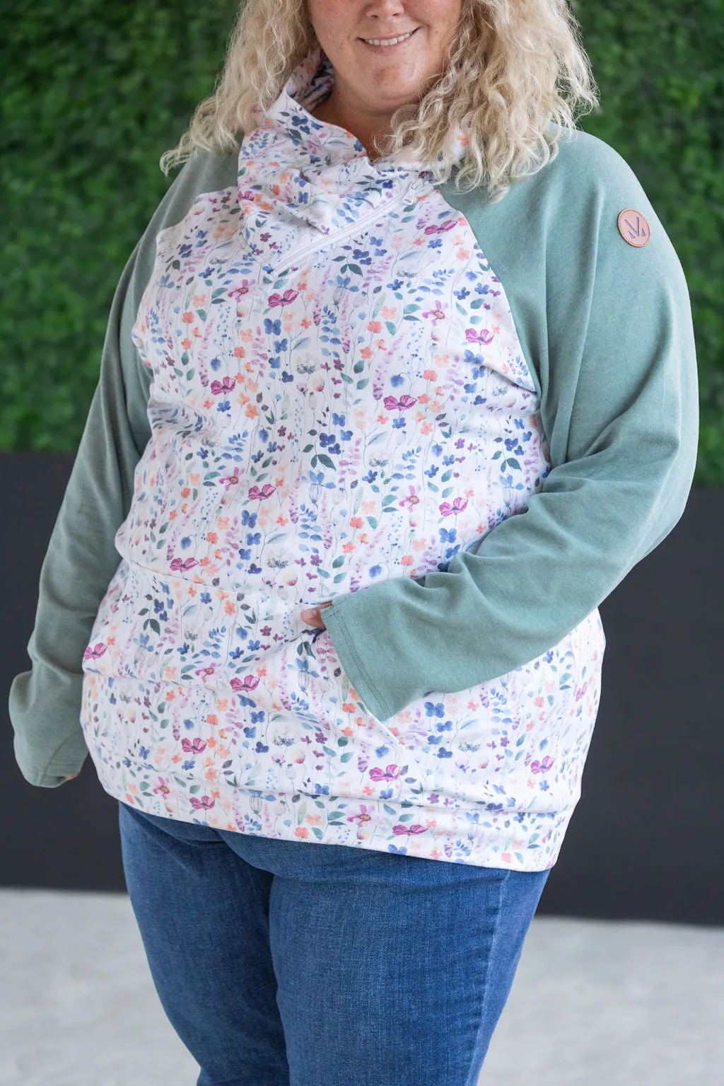 Zoey Zip Cowl Sweatshirt - Sage and Floral Paradise