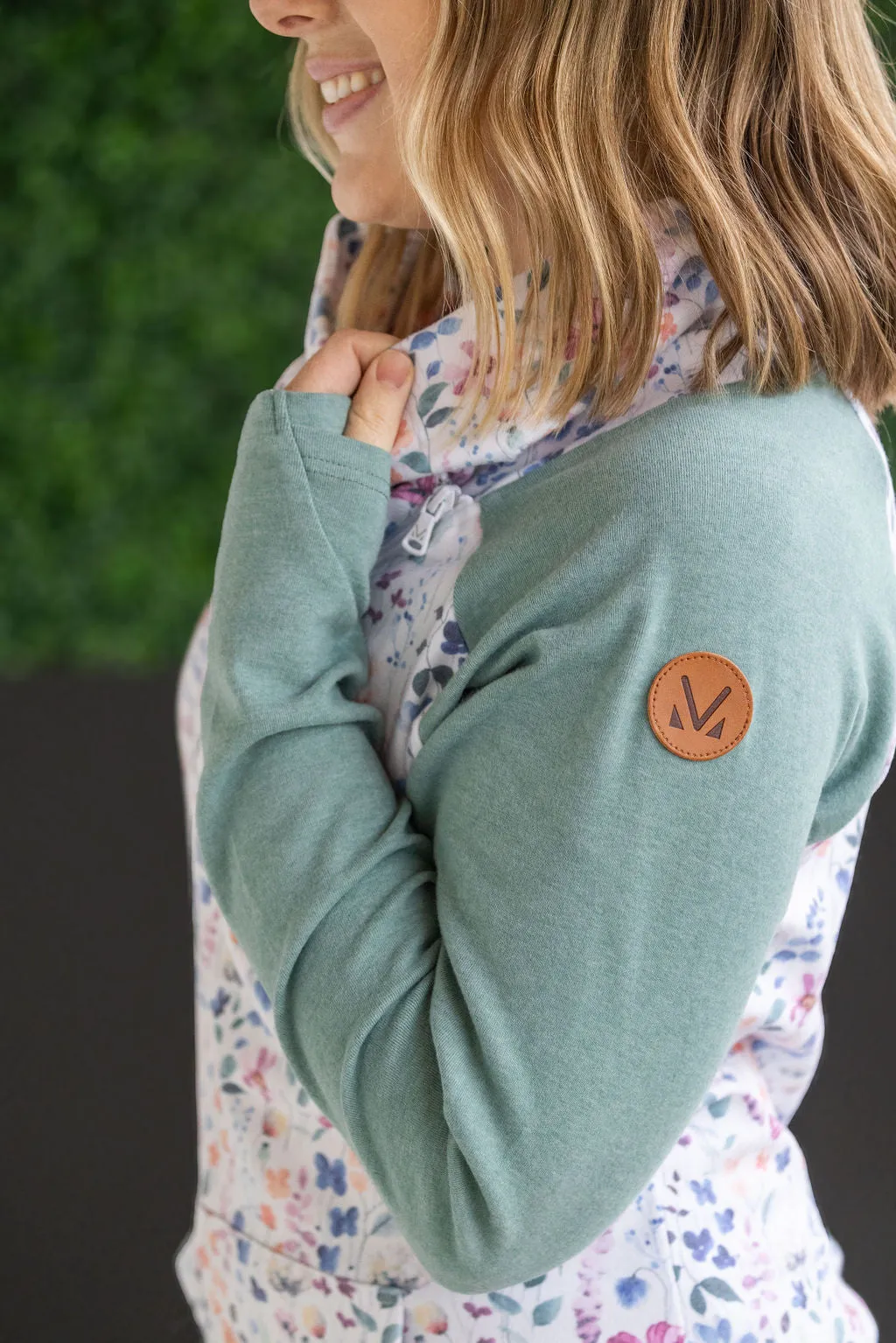 Zoey Zip Cowl Sweatshirt - Sage and Floral Paradise