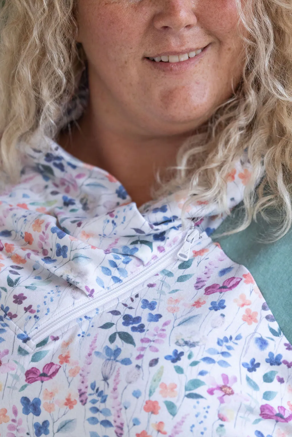 Zoey Zip Cowl Sweatshirt - Sage and Floral Paradise