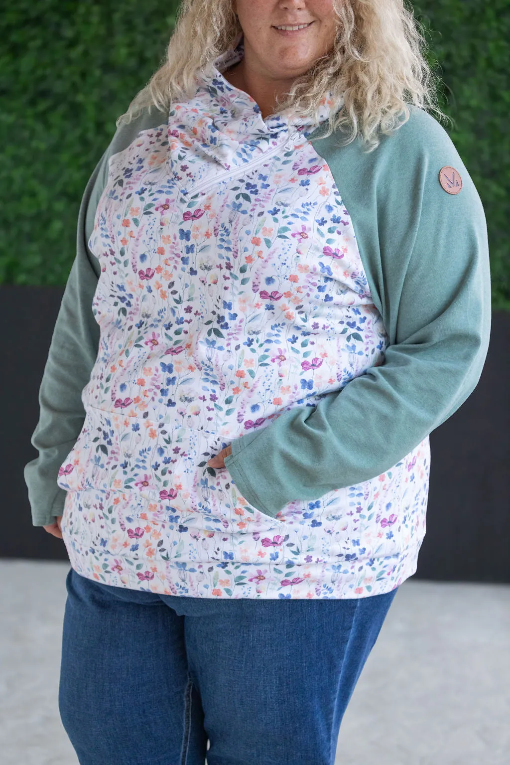 Zoey Zip Cowl Sweatshirt - Sage and Floral Paradise
