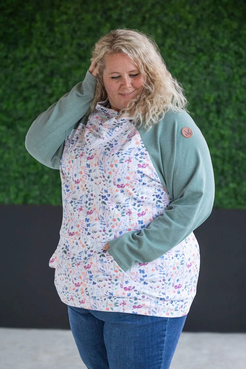 Zoey Zip Cowl Sweatshirt - Sage and Floral Paradise